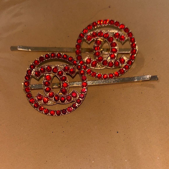 New Luxurious Gold and Red Crystal Hair Clips - Picture 6 of 7